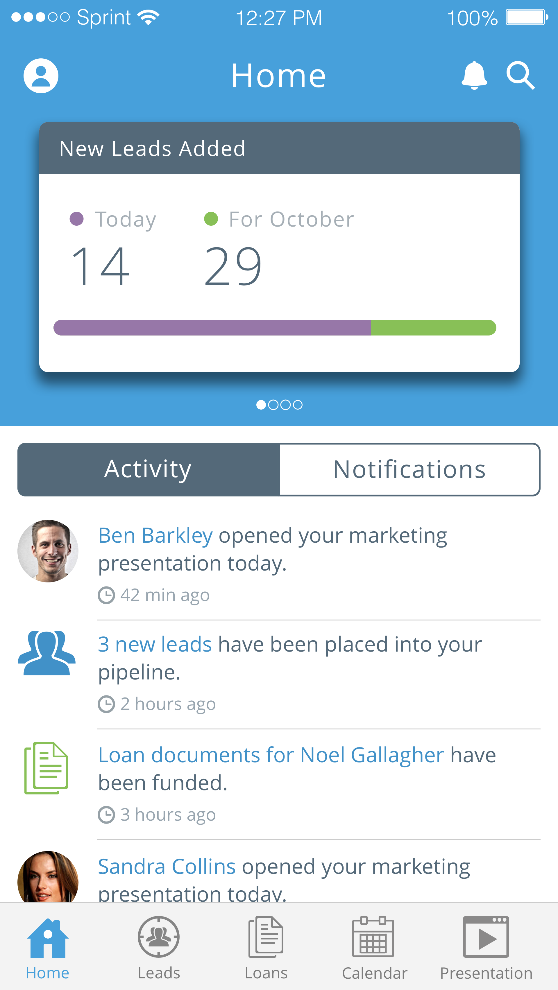 Dashboard system activity