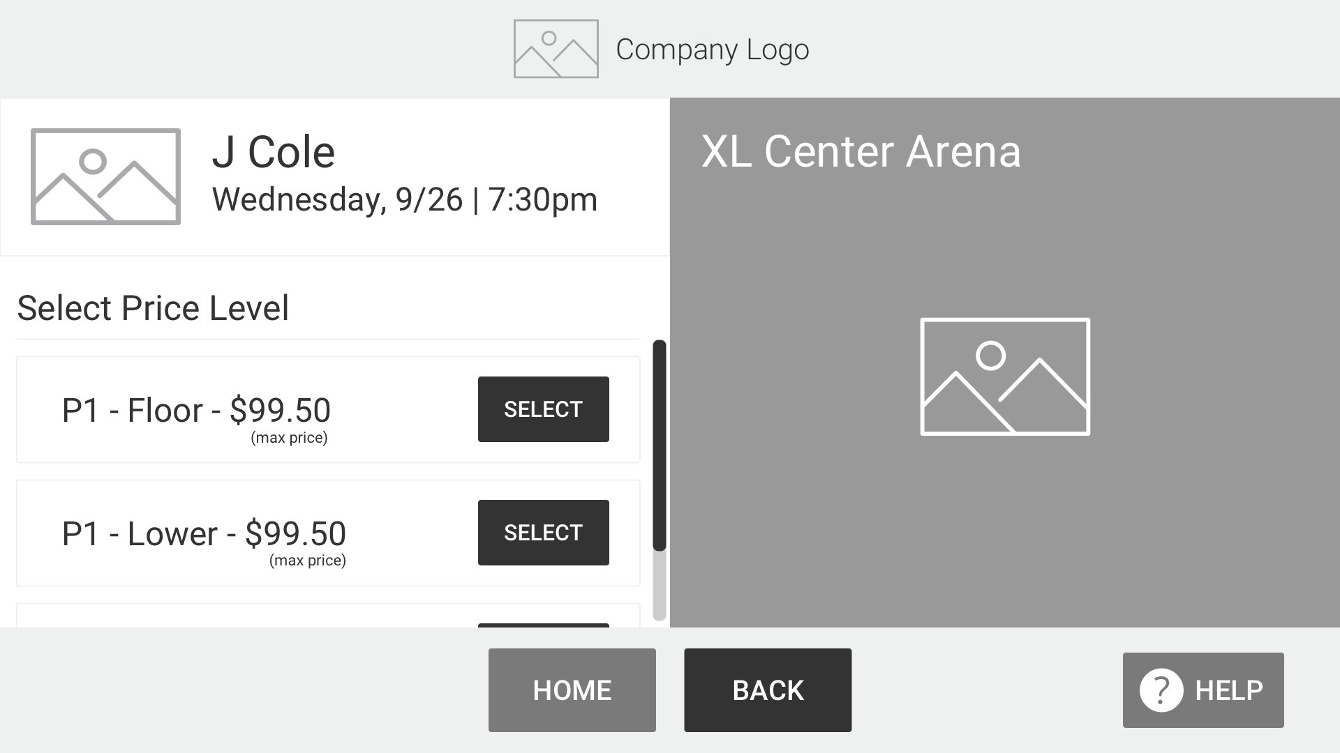 Event pricing and venue image